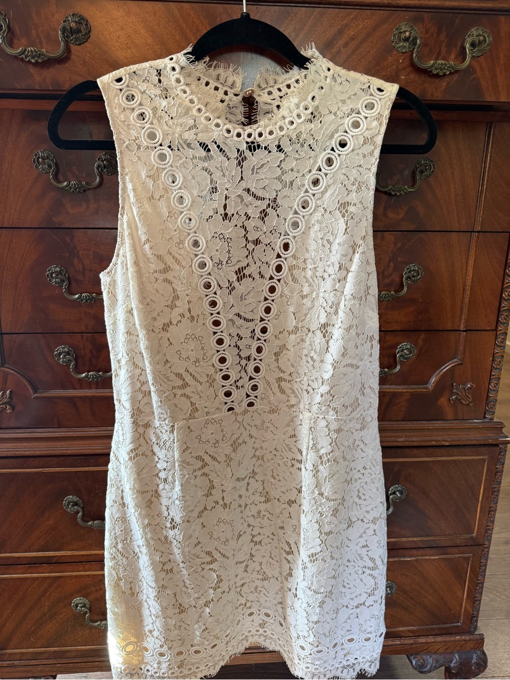 Free People Ivory Lace Sleeveless Mini Dress with High Neck and Open Back